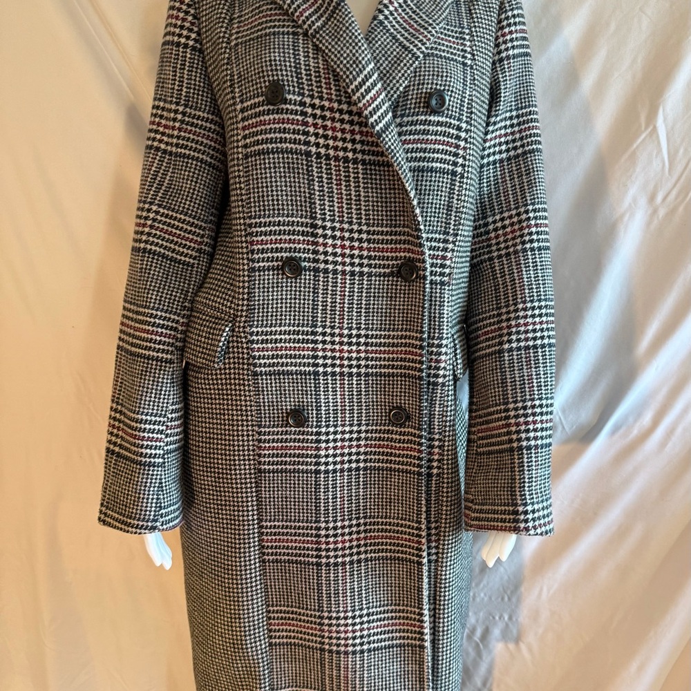 GAP Women's Black and White Plaid Trench Coat